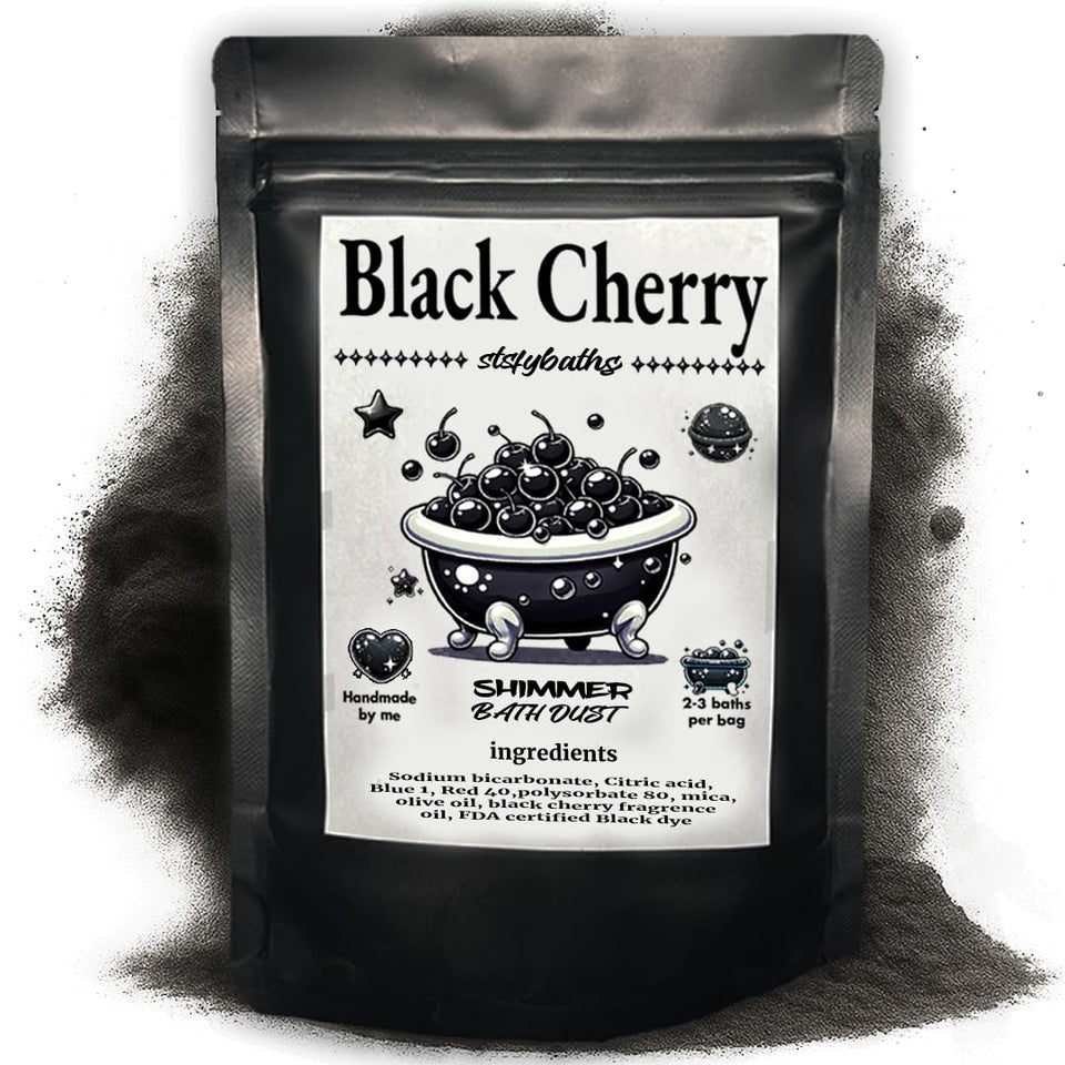 Stsfybaths front packaging showing small black cherry bag and branding benefit giftable