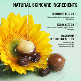 Sttes sunflower jojoba macadamia oils close-up showing nourishing ingredients