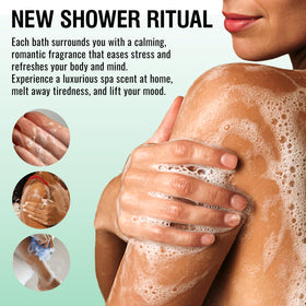 Sttes shower oil texture transforming to foam for gentle hydration while cleansing