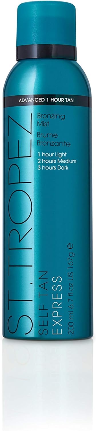 St.Tropez front packaging showing Express Bronzing Mist and benefits