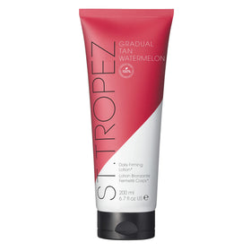 St.Tropez front packaging showing watermelon-scented tan lotion and benefit