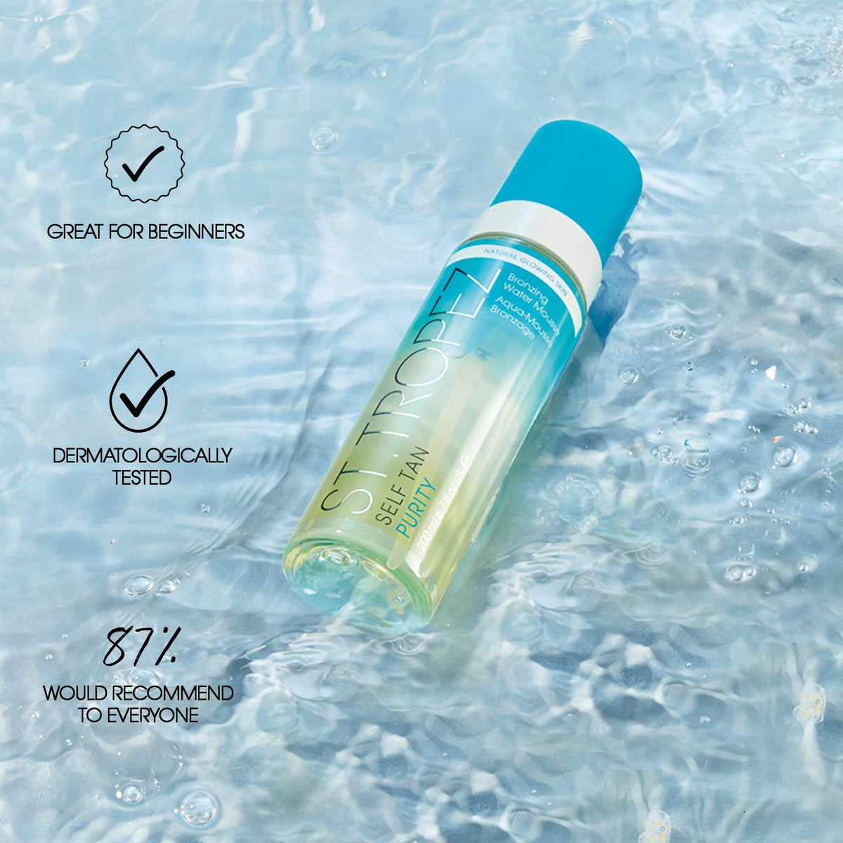 St.Tropez bottle next to a hand for size and travel convenience