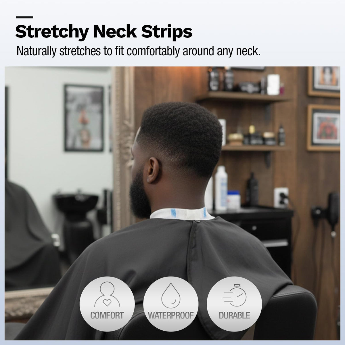 STUDIO LIMITED neck strip applied on client demonstrating hygienic barrier