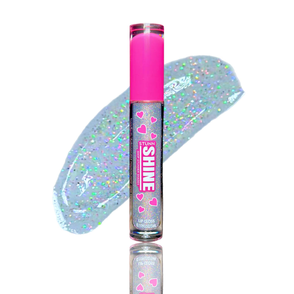 Shop Stunner Shades front packaging showing clear holographic gloss for instant shine