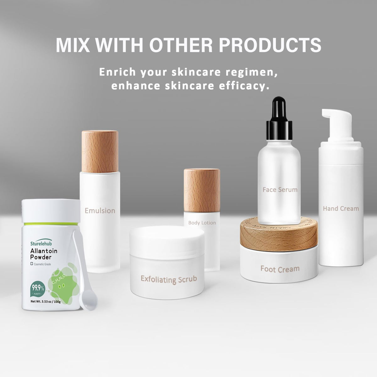 Sturelehub jar and formulation tools on bathroom counter suggesting DIY skincare use