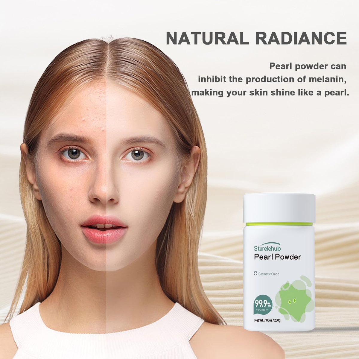 Sturelehub powder mixed into facial mask demonstrating easy incorporation and glow