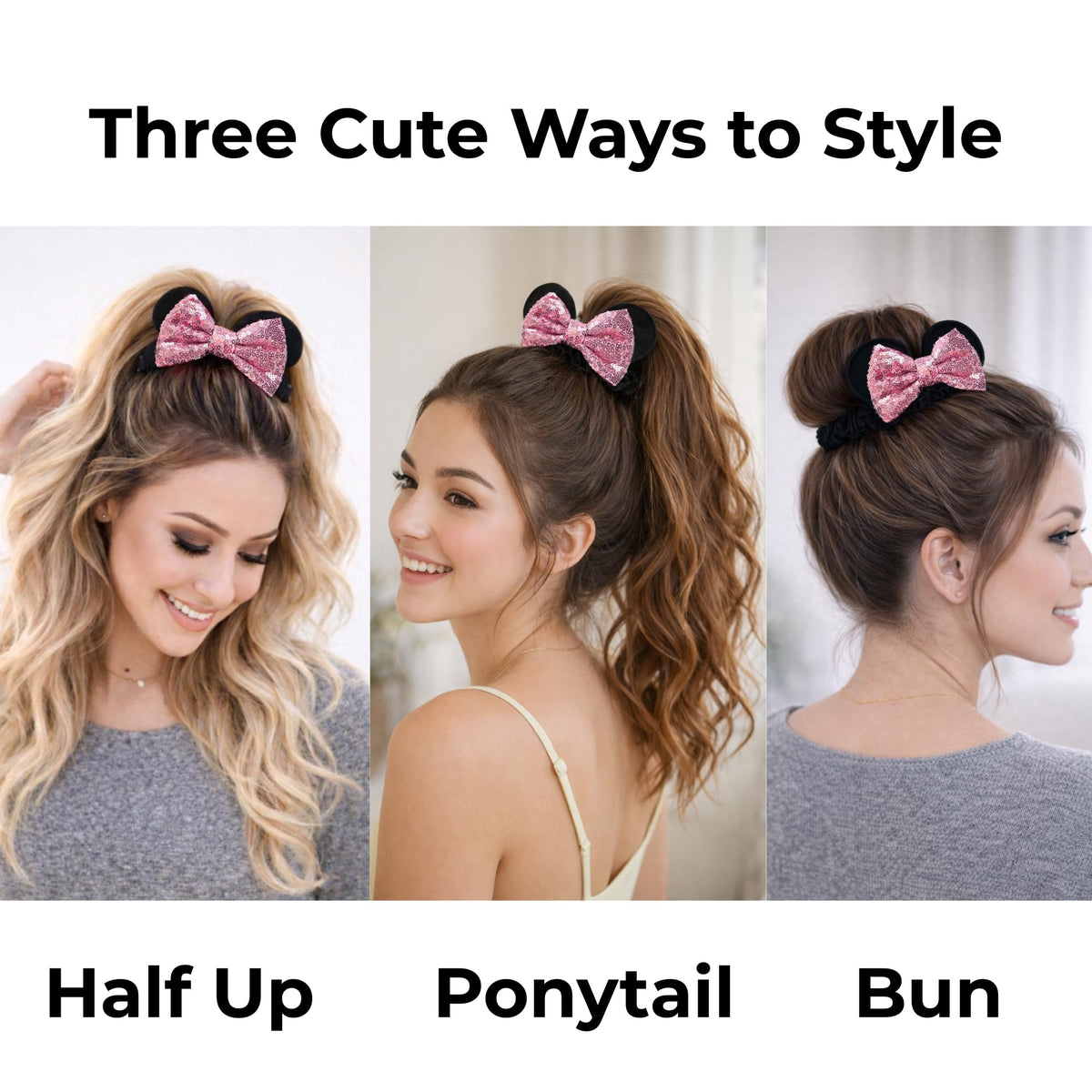 Styla Hair sequin bow close-up highlighting secure stitching and glitter detail