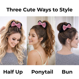 Styla Hair sequin bow close-up highlighting secure stitching and glitter detail