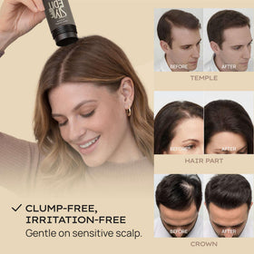 STYLE EDIT before and after temple coverage displaying fuller-looking hair