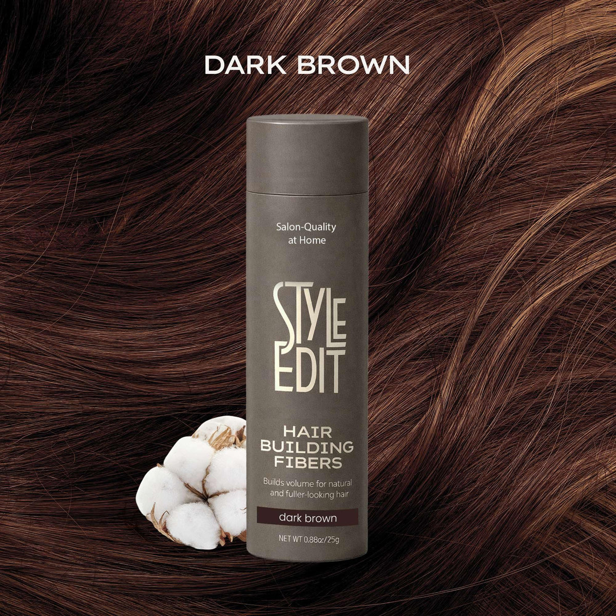 STYLE EDIT stylist applying fibers on model for salon-quality concealment