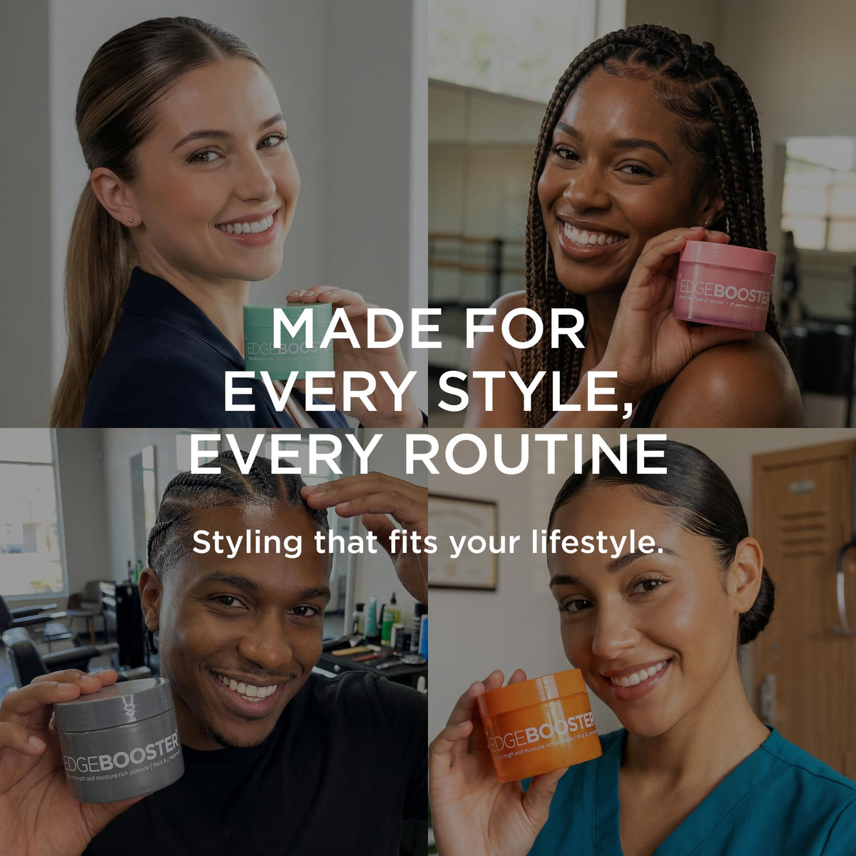 Style Factor styled hair in lifestyle setting, displays defined edges and high shine