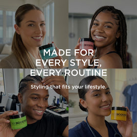 Style Factor on bathroom shelf with brush, illustrating daily styling convenience