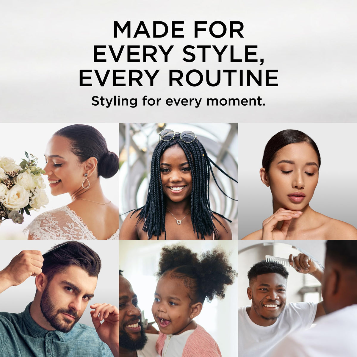 Style Factor lifestyle styled hair model with sleek edges showing high-shine result