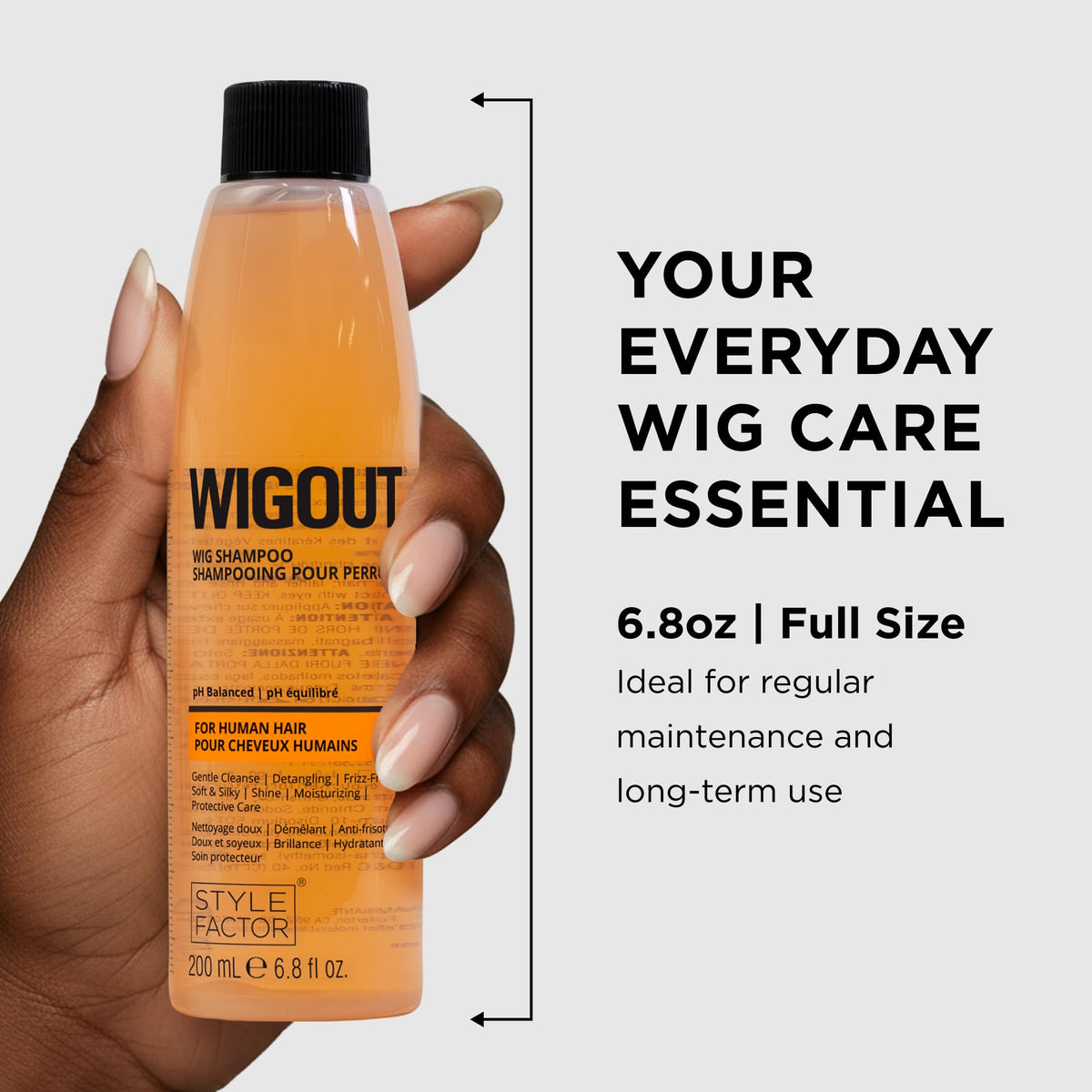 Style Factor WIGOUT hand washing a wig showcasing gentle care benefit