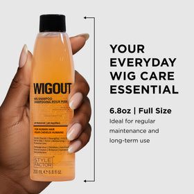 Style Factor WIGOUT hand washing a wig showcasing gentle care benefit
