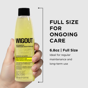 Style Factor WIGOUT rinsing a wet wig in-hand to restore softness
