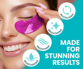 Stylia patches beside makeup items showing compatibility under cosmetics