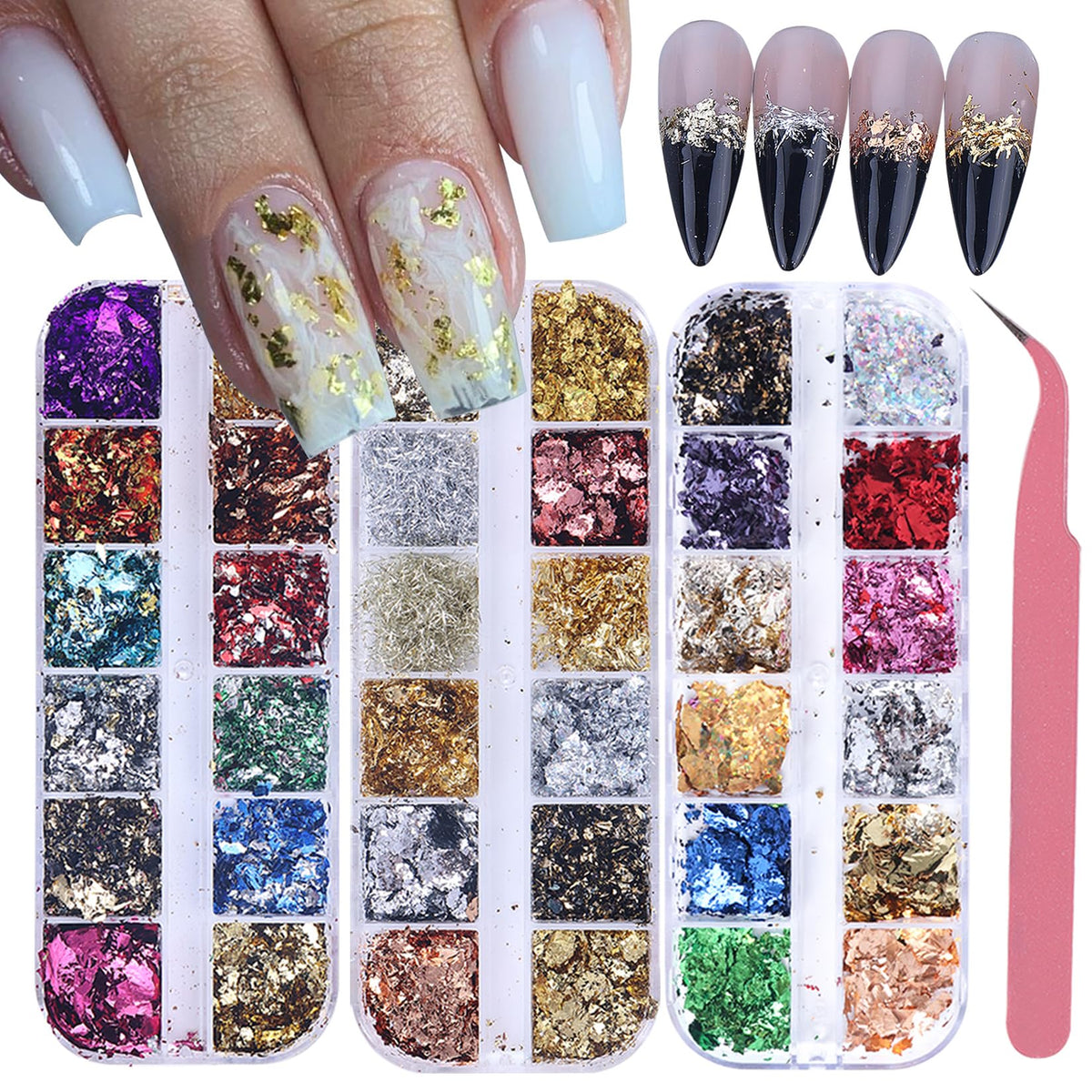 STZPRONAIL front packaging showing 36-color foil kit and compact boxes for organization