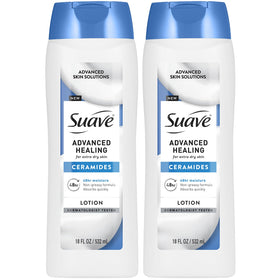 Suave advanced healing front packaging showing two 18 oz bottles for value