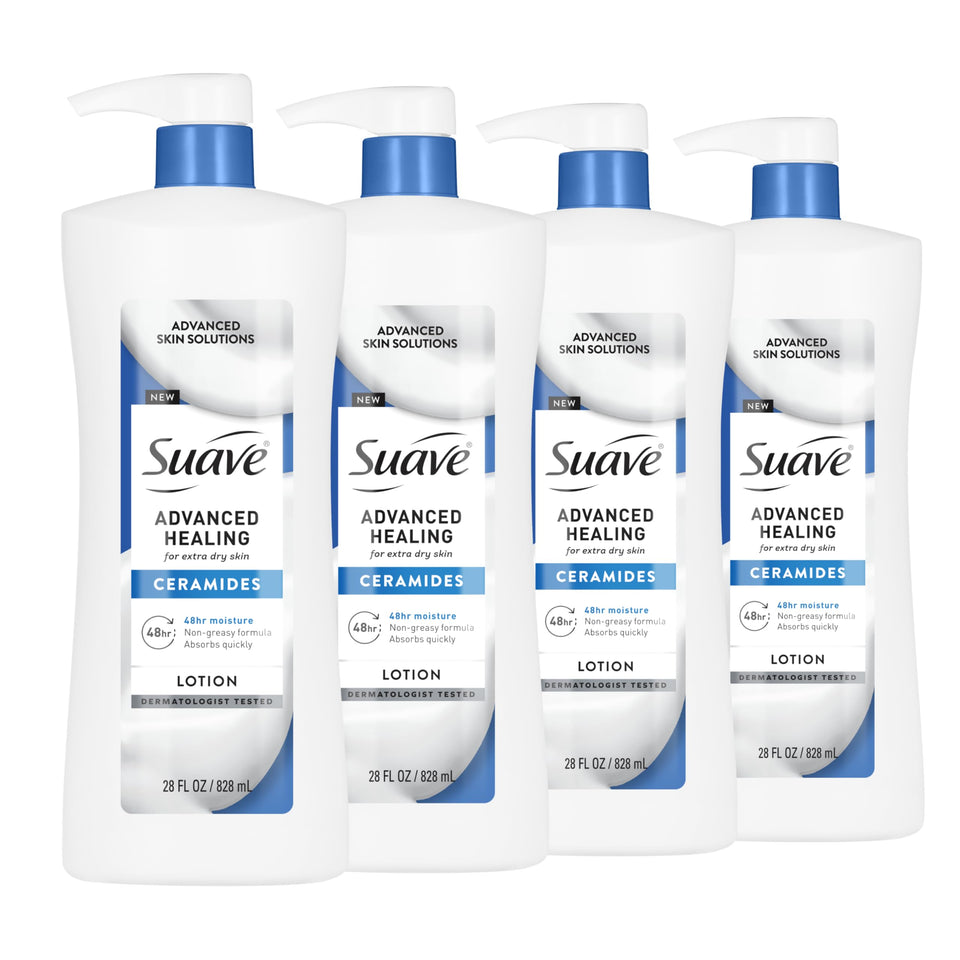 Suave front pump bottle showing label and pump for easy dispensing
