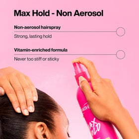 Close-up of Suave aerosol mist dispersing for even all-over hold