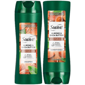 Suave almond & shea front packaging showing bottles and benefits