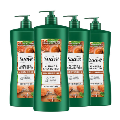 Suave bottle front packaging showing almond and shea benefits