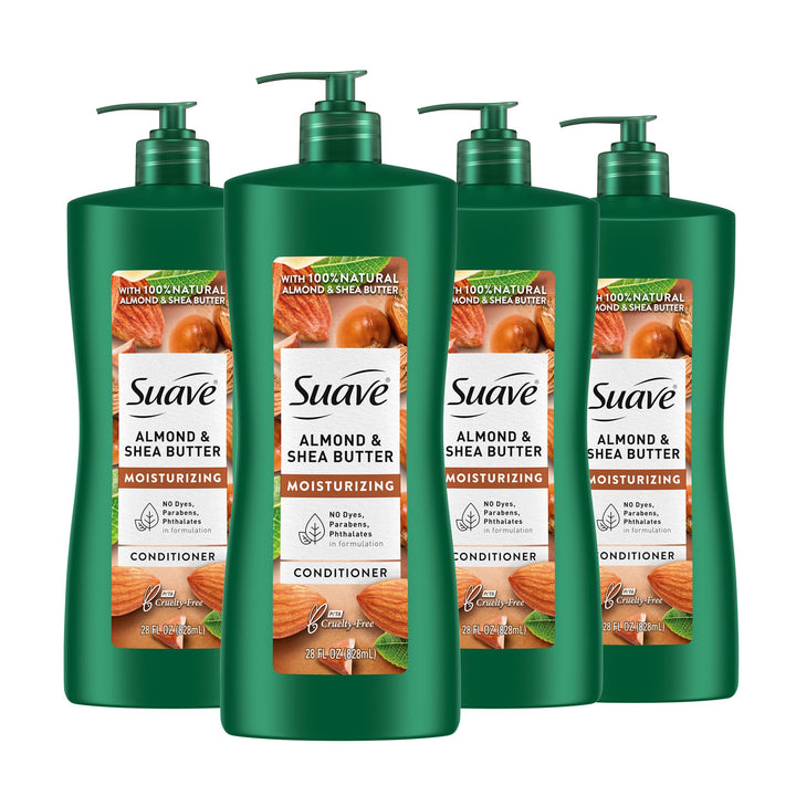 Suave bottle front packaging showing almond and shea benefits
