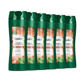 Suave front packaging showing almond and shea bottle and benefits