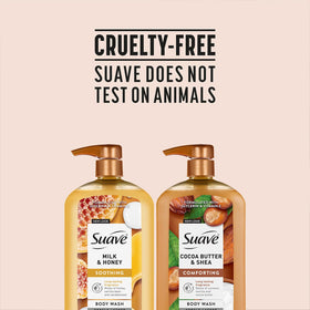 Suave bottle in shower lifestyle scene promoting relaxing showers