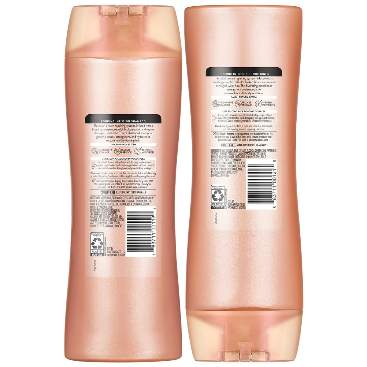 Suave bonding infusion back label with ingredients list for ingredient transparency