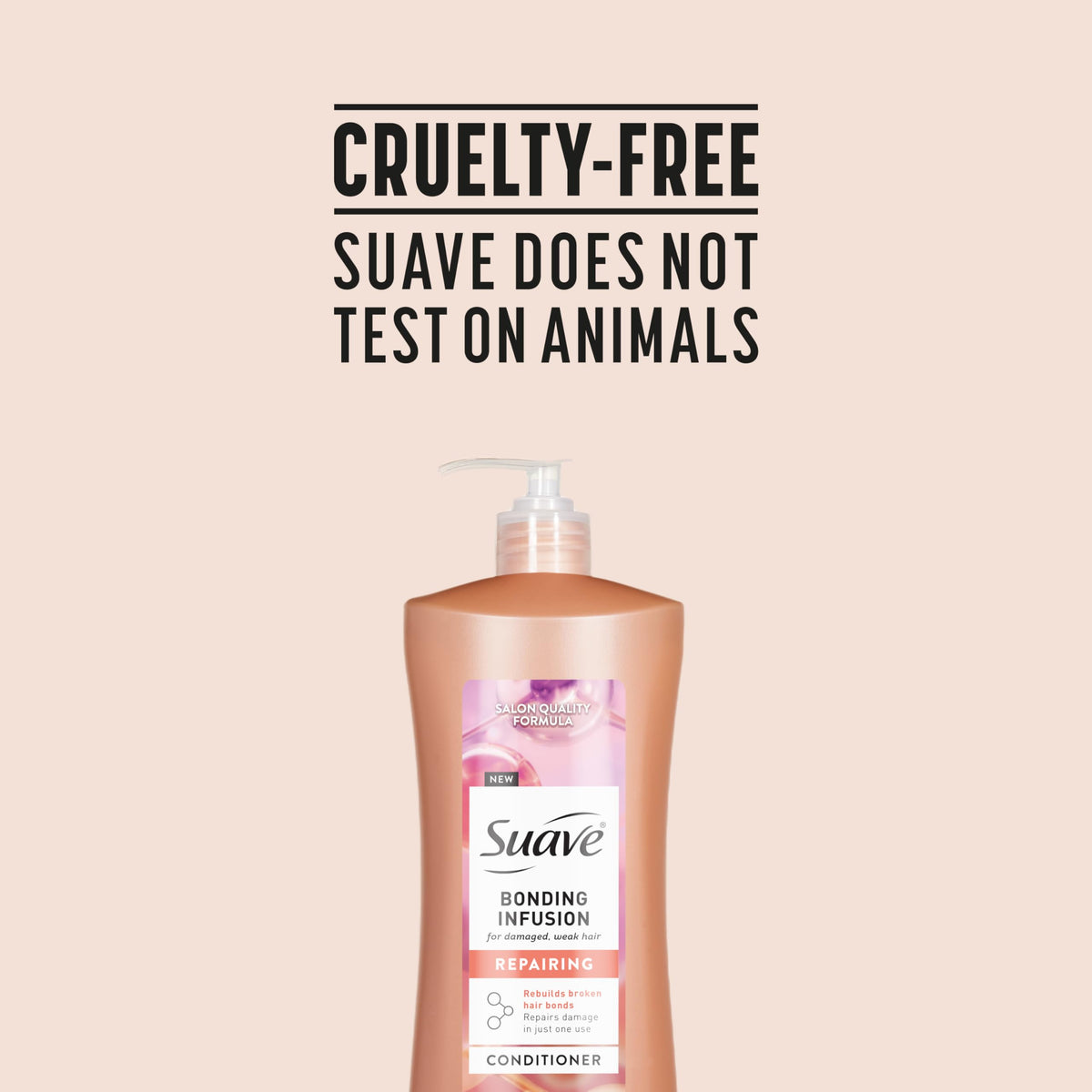 Suave bonding infusion lifestyle setting with fragrance note suggesting salon-like scent