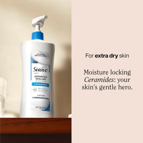 Suave lotion texture close-up highlighting ceramides and smooth absorption