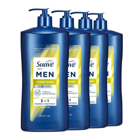 Suave Citrus Rush front packaging shows bottle and citrus scent invigorating shower