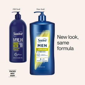 Suave Citrus Rush in-shower use on wet hair demonstrating all-in-one convenience