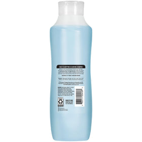 Before and after hair image showing Suave clarifying shampoo removing buildup