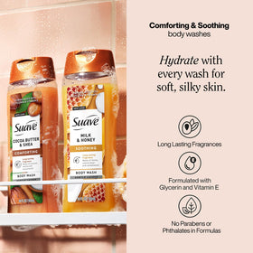 Suave Cocoa Butter & Shea bottle front view highlighting richness