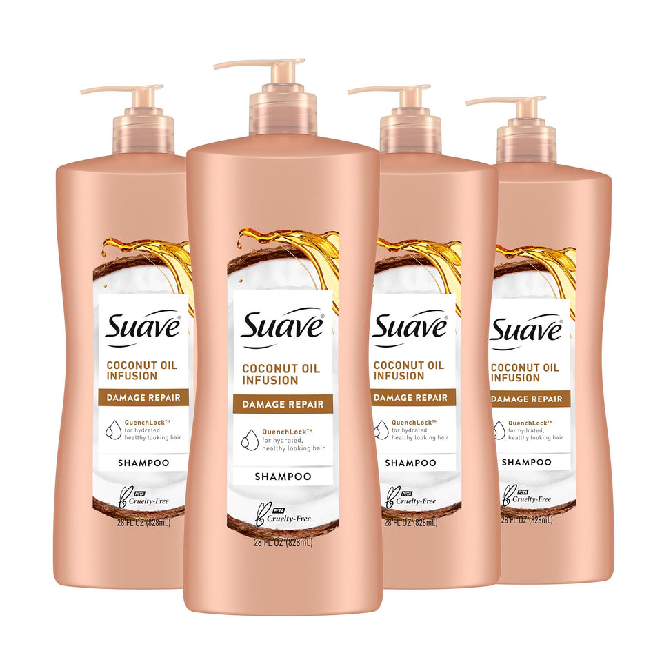 Suave bottle front packaging showing product name and size, brand for visible repair