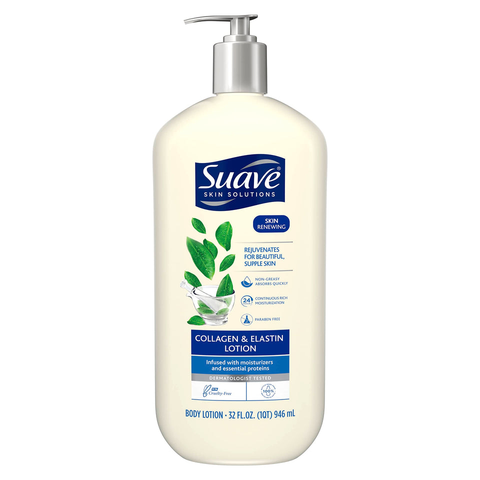 Suave bottle front view showing label and 32 fl oz pump for convenient daily use