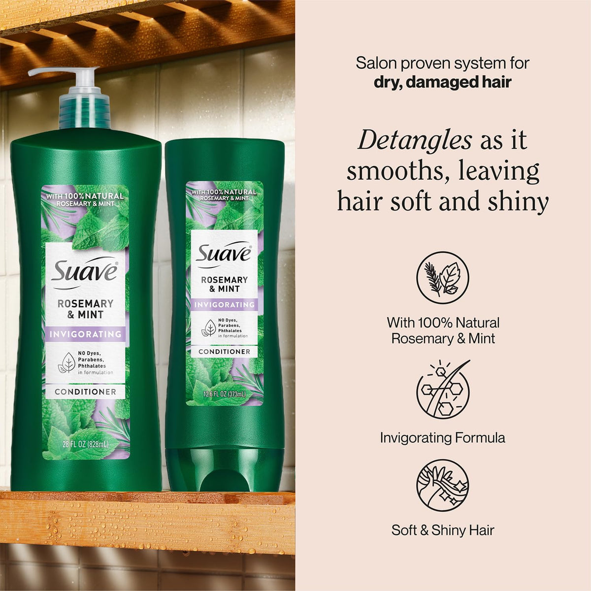 Suave conditioner open cap revealing creamy texture for easy detangling