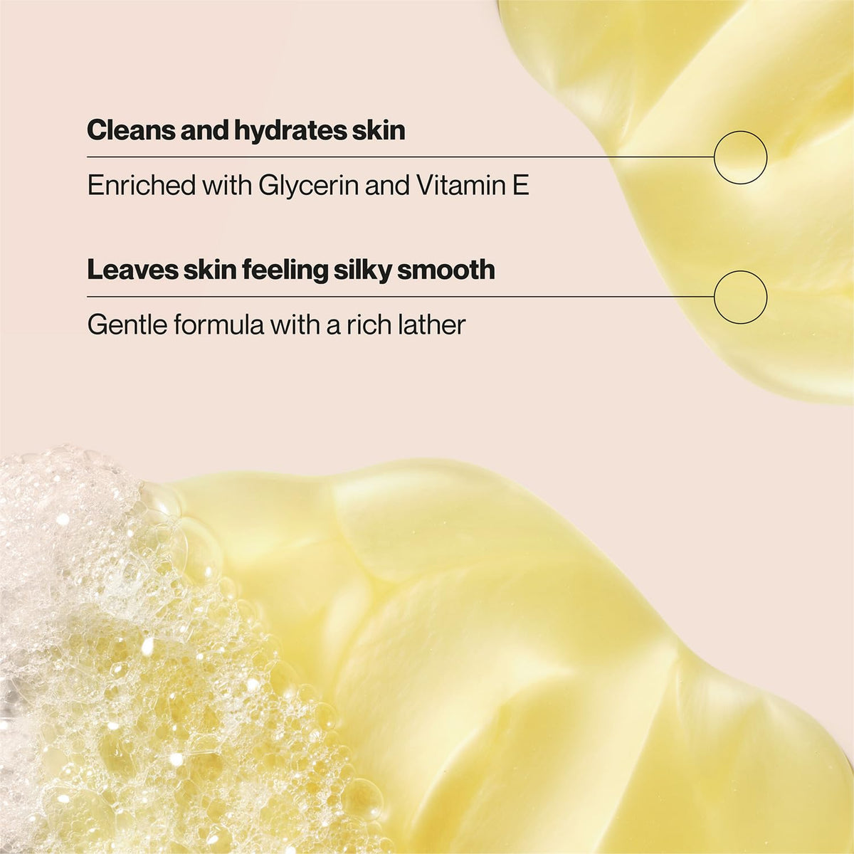 Close-up creamy lather from Suave body wash showing moisturizing foam