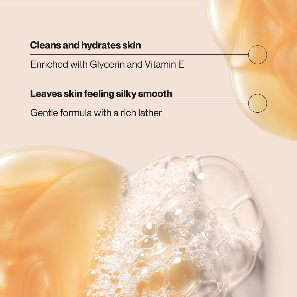 Suave creamy lather texture on palm, showing hydration and gentle cleanse