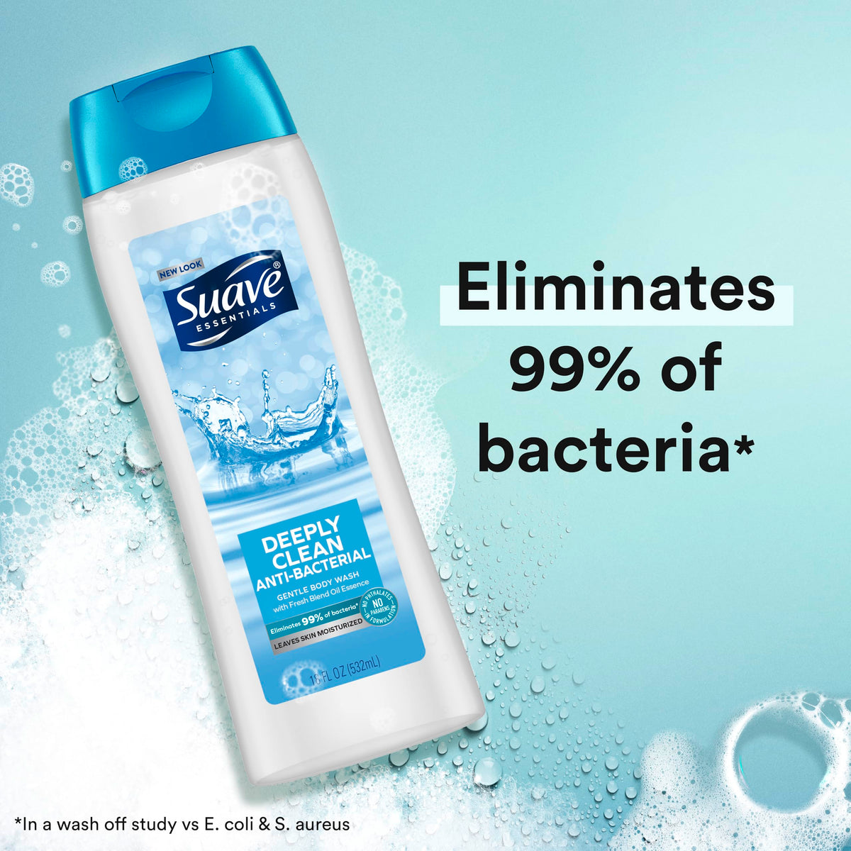 Suave label close-up highlighting glycerin, vitamin E, and paraben-free benefit