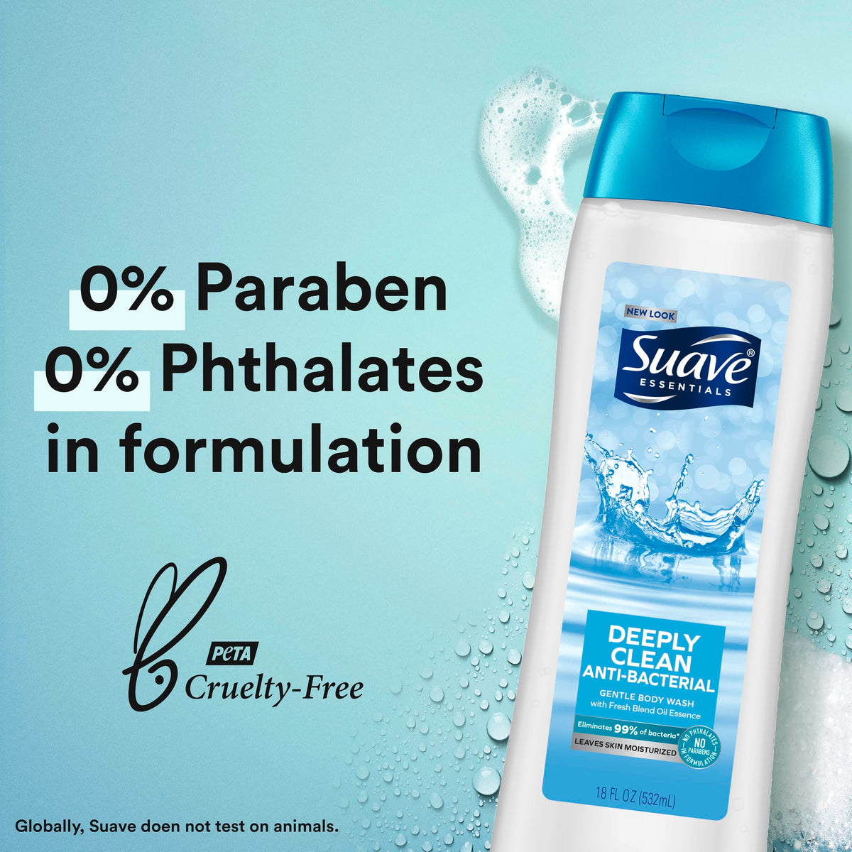 Suave bottle dispensing creamy texture demonstrating moisturizing glycerin benefit