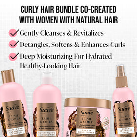 Suave conditioner being combed through curls to reduce breakage