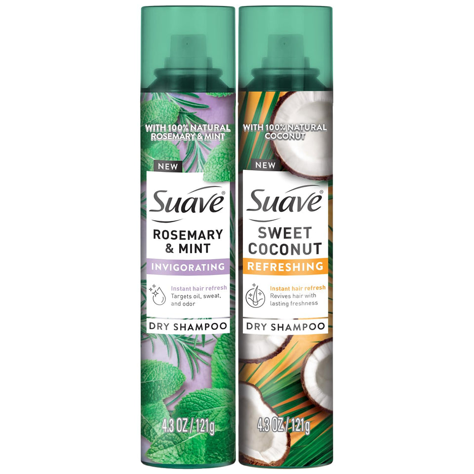 Suave two-pack front view showing both cans and labels for easy selection