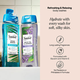 Suave two 18 oz bottles side-by-side showing pack size and value benefit