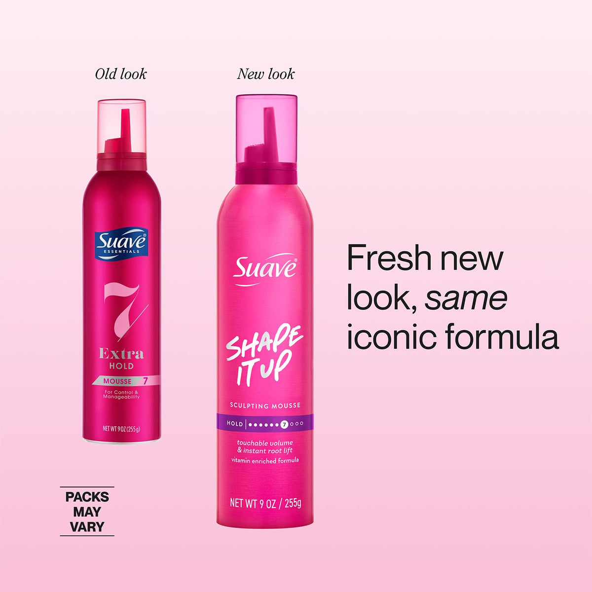 Suave extra hold mousse back label with directions and benefits for informed use