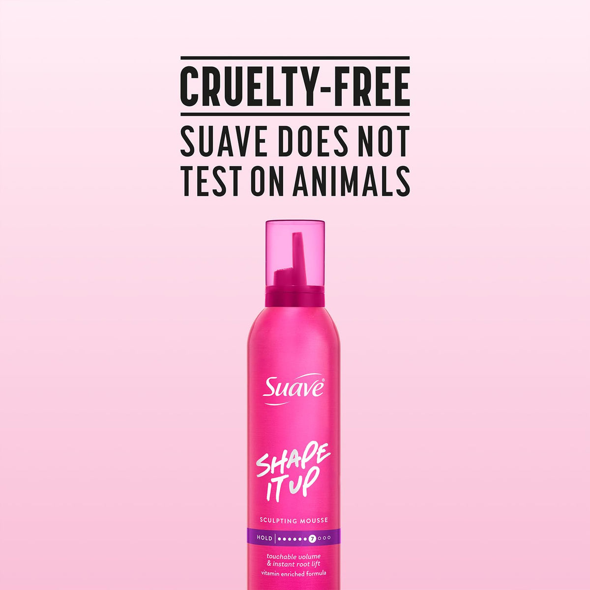 Suave extra hold mousse on bathroom shelf among products showing everyday styling routine
