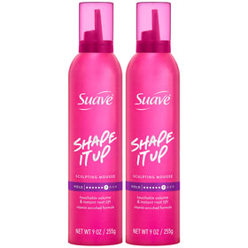 Suave extra hold mousse front view showing label and 9 oz can for easy recognition